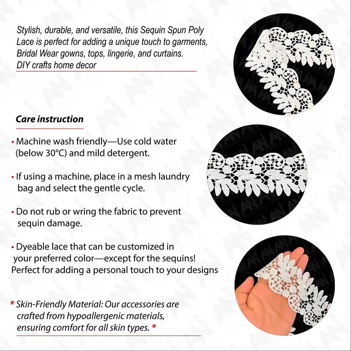 Bunch of Leaves Style Floral Sequins Lace Trim | 2 Meter