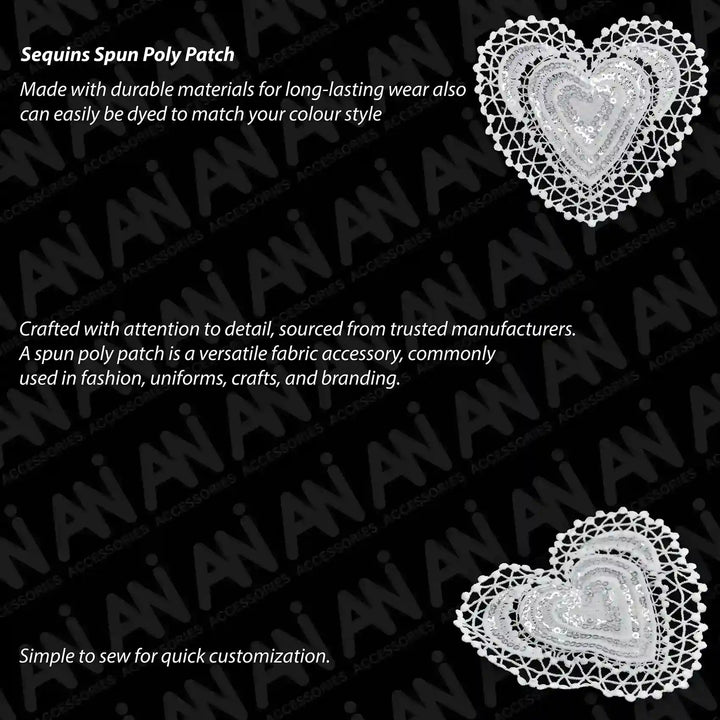 Sequins Heart Shape Cut Work Spun Poly Patch