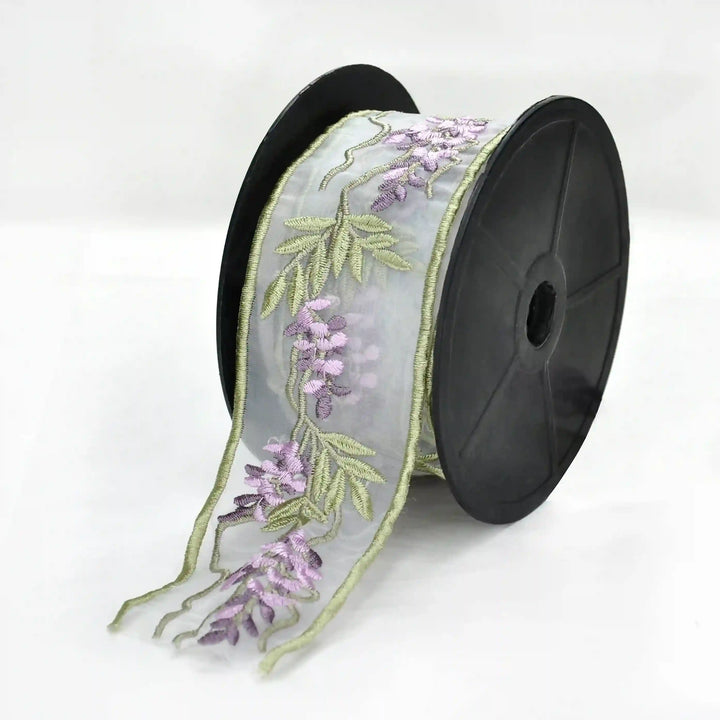 Lavender Organza Parsi Gara Embroidery Lace | 2 Meters