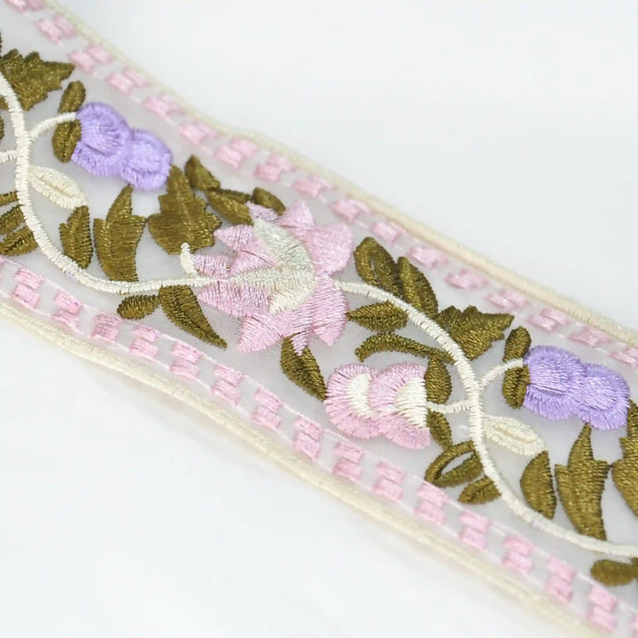 Spring Blossom Organza Parsi Gara Lace | 2 Meters