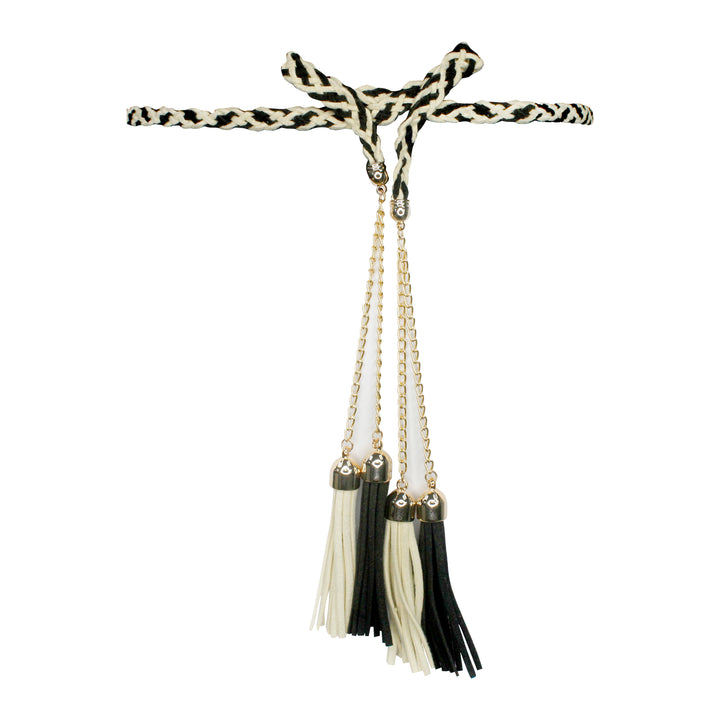 Off-white & black Suede Braided Tassel Cord belt