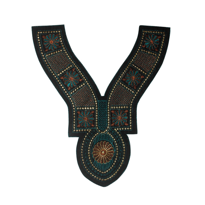 Dark Color Contrast V Shaped Sweetheart Neckline Yoke