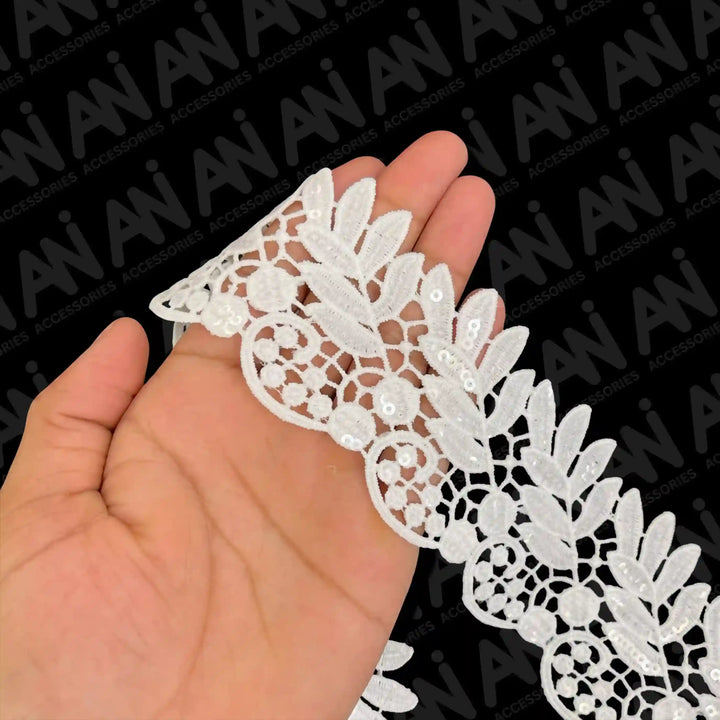 Bunch of Leaves Style Floral Sequins Lace Trim | 2 Meter