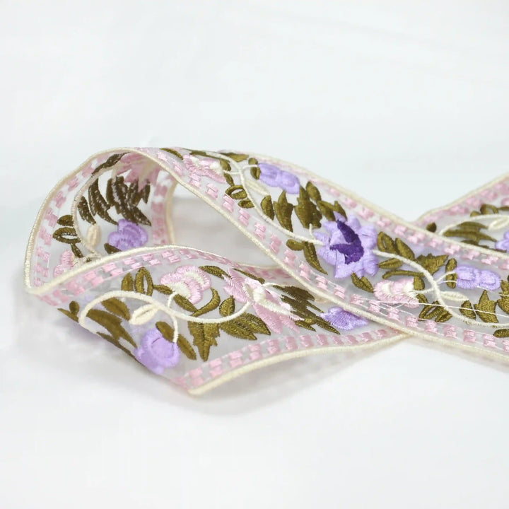 Spring Blossom Organza Parsi Gara Lace | 2 Meters