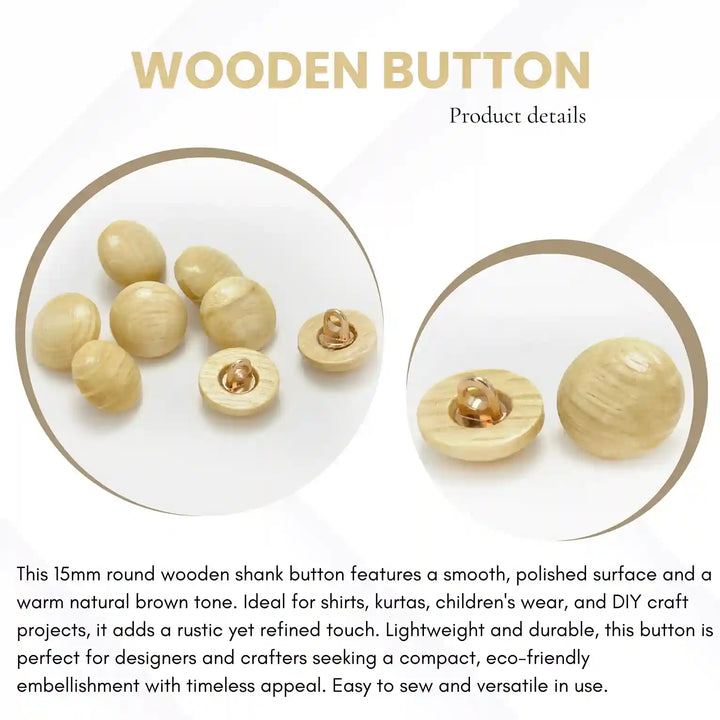 Light Oak Wooden Buttons | 13mm