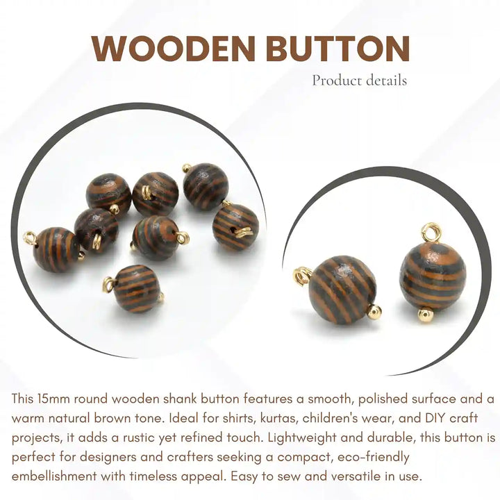 Striped Wooden Shank Buttons | 10mm