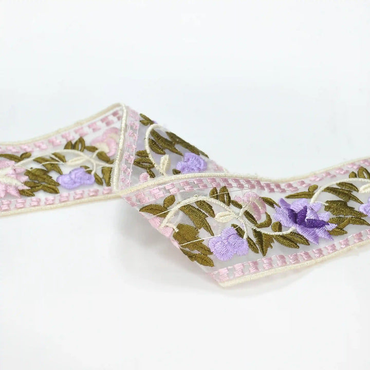 Spring Blossom Organza Parsi Gara Lace | 2 Meters