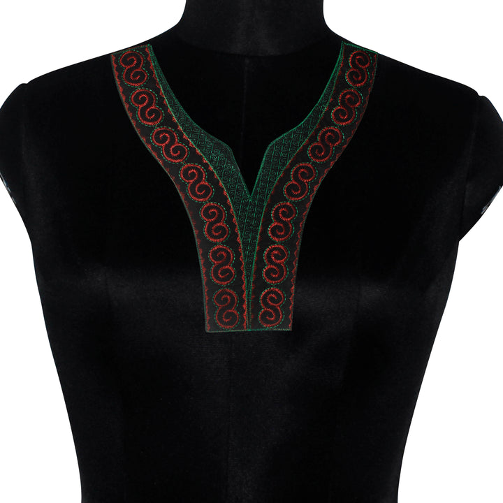 Contrast Green & Red Sweetheart Neckline Yoke