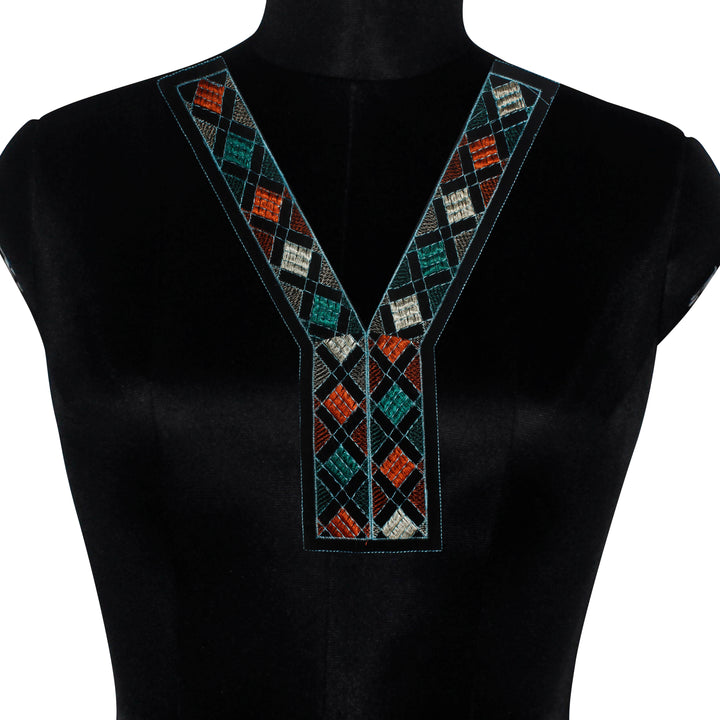 Y Shape Embroidery Multicolor V Neckline Yoke