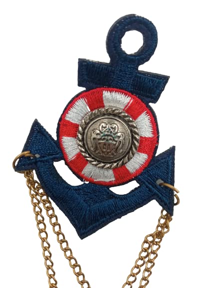 Navy Chain Anchor Ribbon Brooch