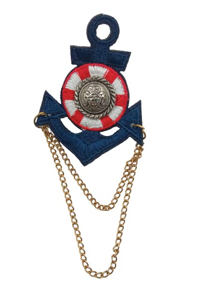 Navy Chain Anchor Ribbon Brooch