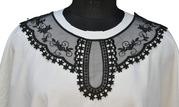 Black Elegant Flower Embroidered Neckline Patch