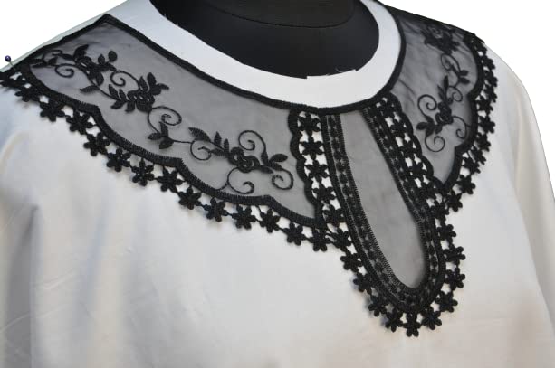 Black Elegant Flower Embroidered Neckline Patch
