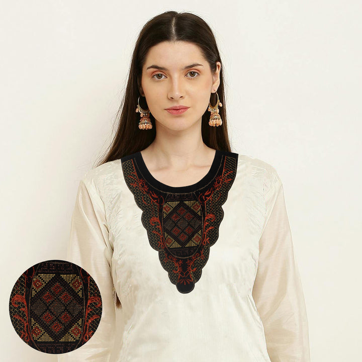 U Shape Vibrant Red Yoke  Scoop Neckline