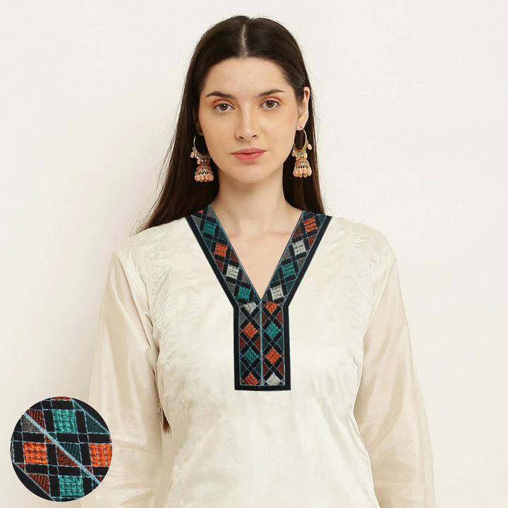 Y Shape Embroidery Multicolor V Neckline Yoke