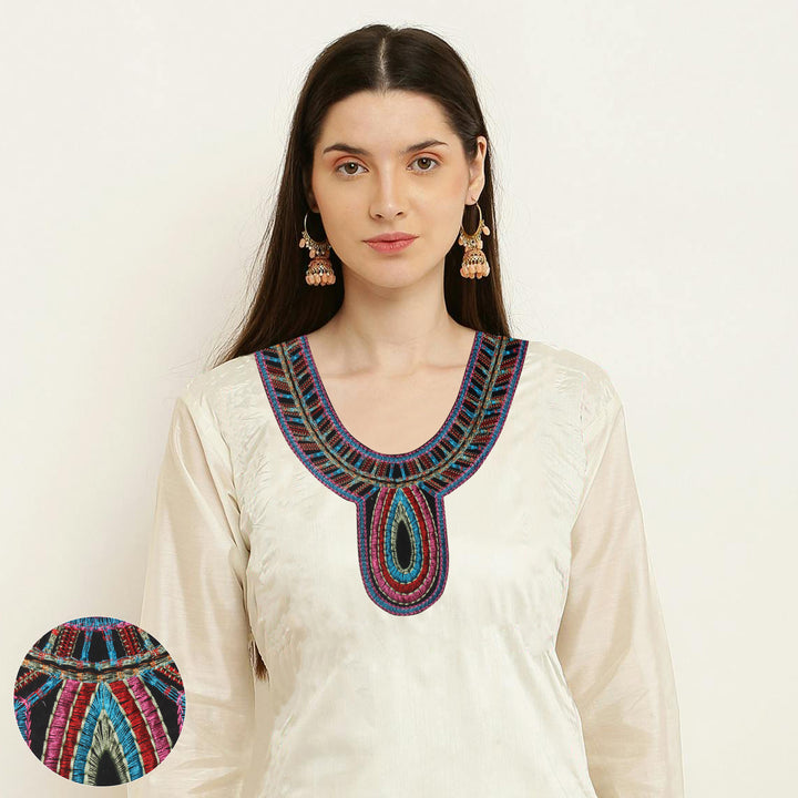 Multicolor Deep Round Neckline Yoke