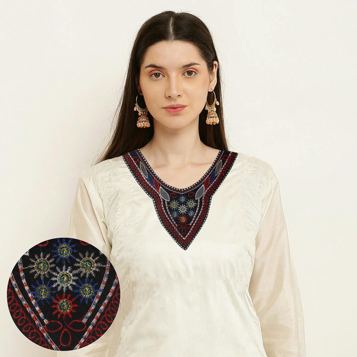 Multicolor Embroidery Round Neckline York