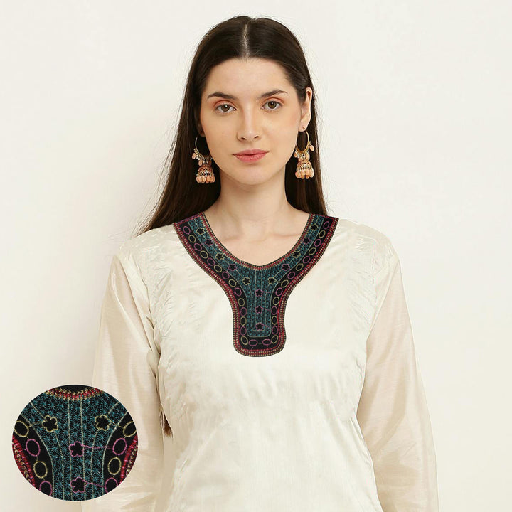 Floral Vine Embroidery Round Neckline