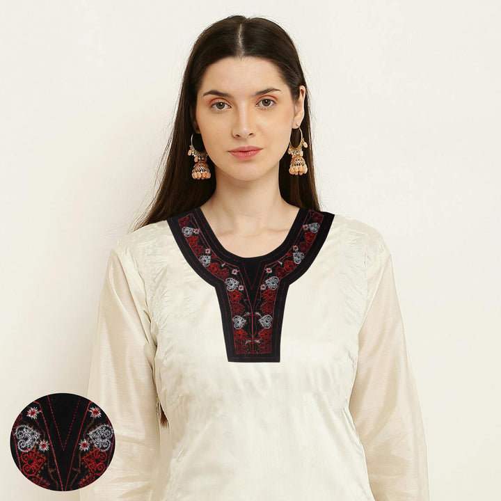 Dual color Embroidered Scoop Neckline Yoke