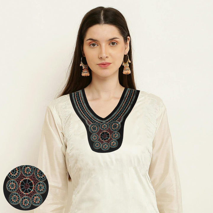 Floral V Shape Empire Neckline Yoke