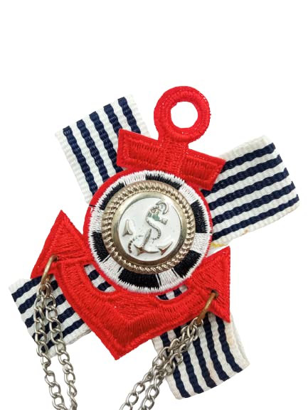 Red Anchor Striped Ribbon Brooch