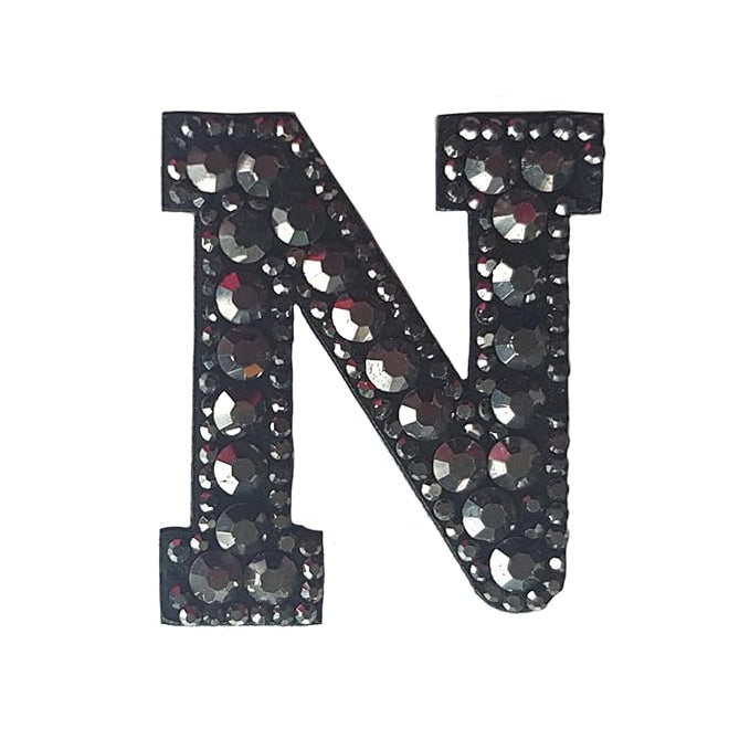 Letter N Black Rivet Hematite Hot fix Or Sew Patch