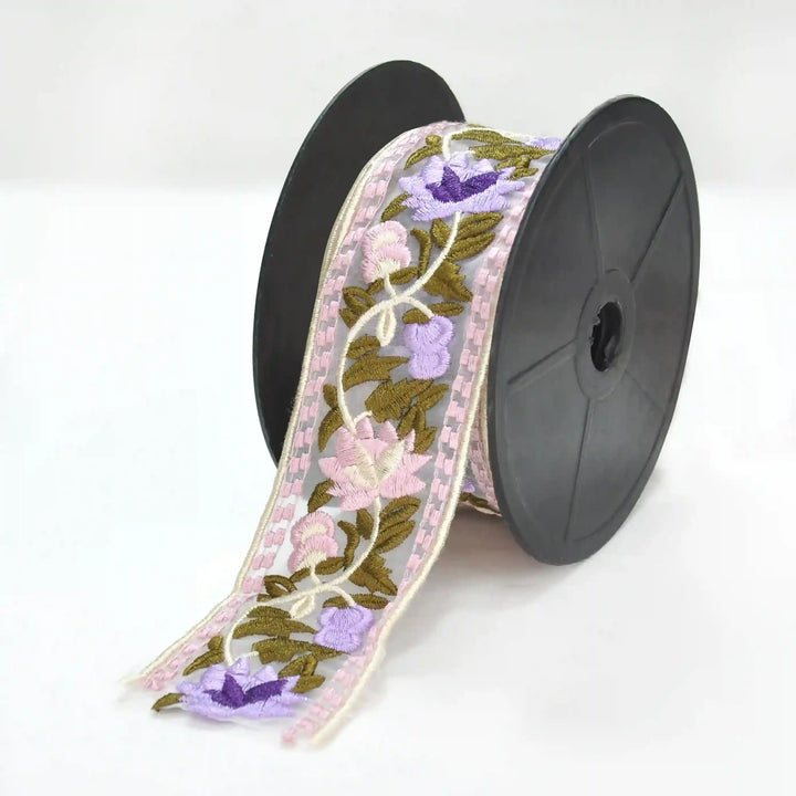 Spring Blossom Organza Parsi Gara Lace | 2 Meters