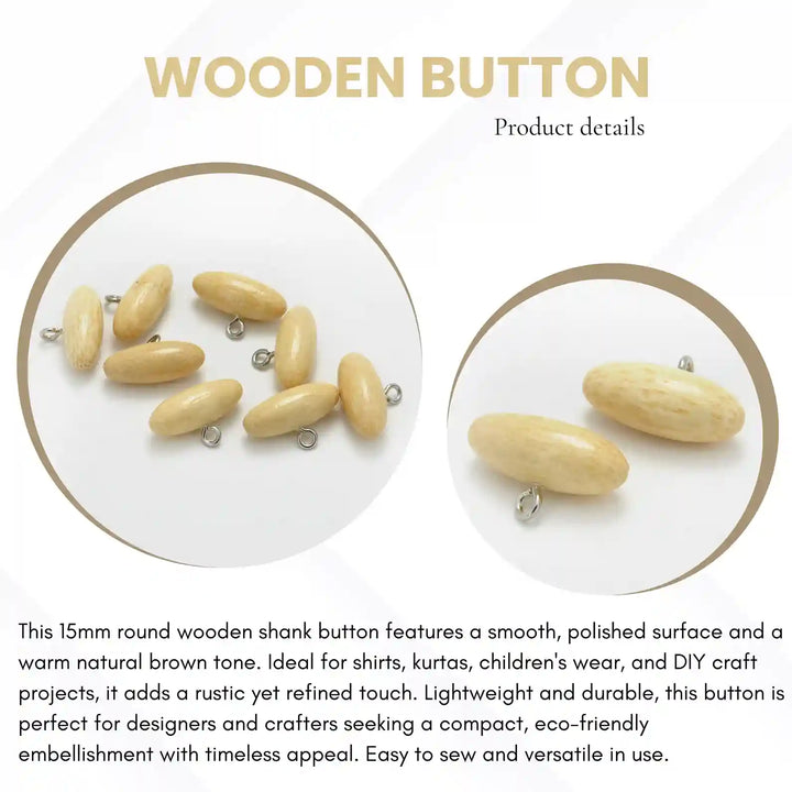 Light Wood Oval Buttons | 20mm×8mm