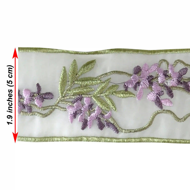 Lavender Organza Parsi Gara Embroidery Lace | 2 Meters