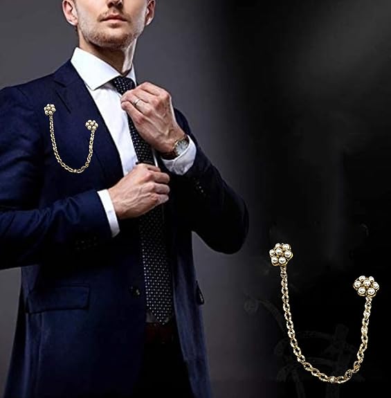 Pearls Chain Pocket lapel Pin & Collar Pin Brooch