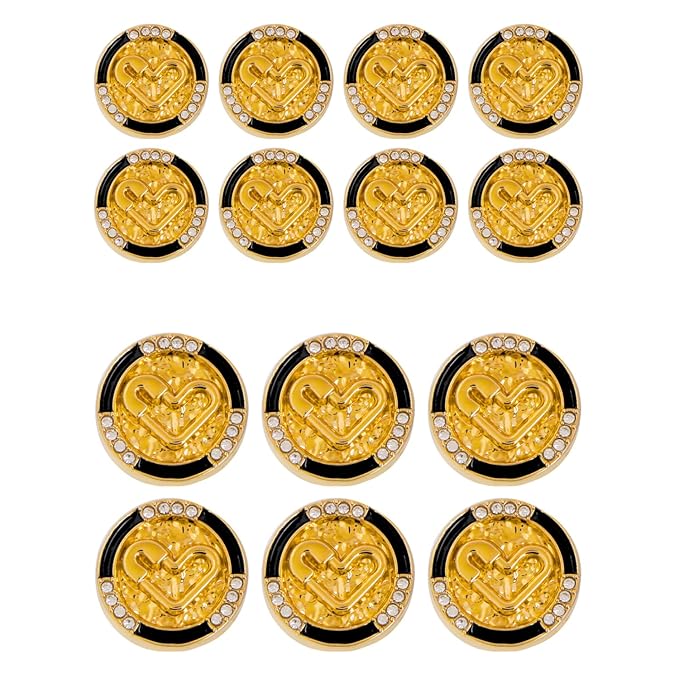 Diamond-Studded Heart Metal Buttons