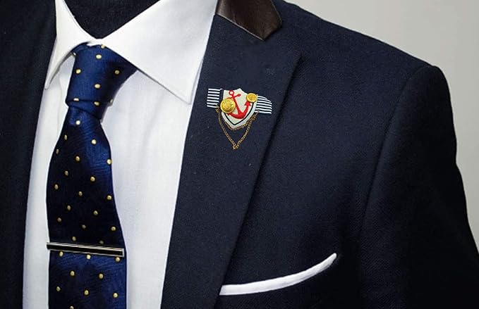 Red Anchor with Chain Badge Brooch