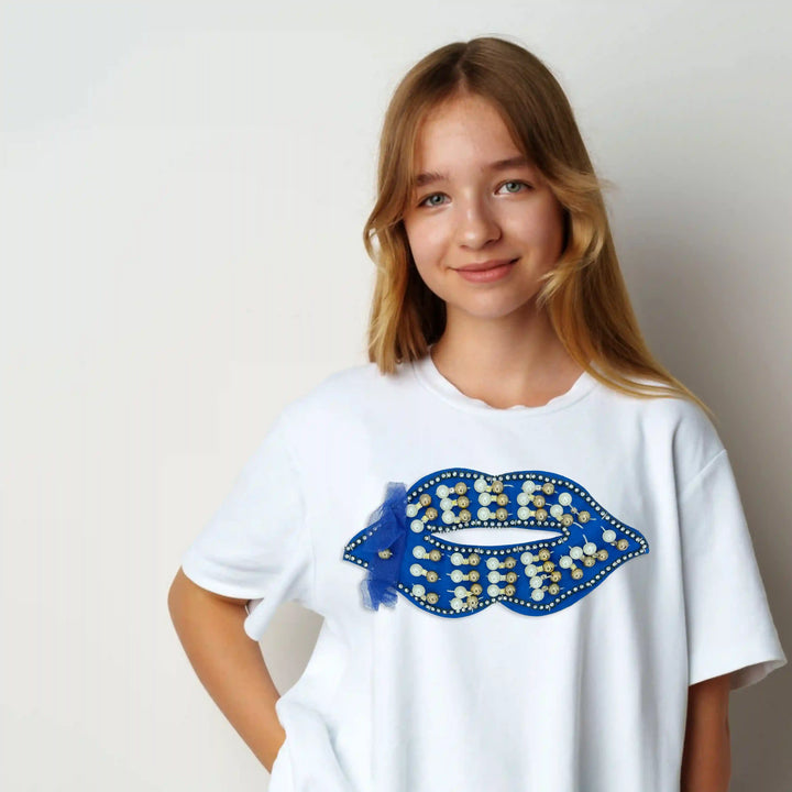 Rhinestone-and-pearl lip mask