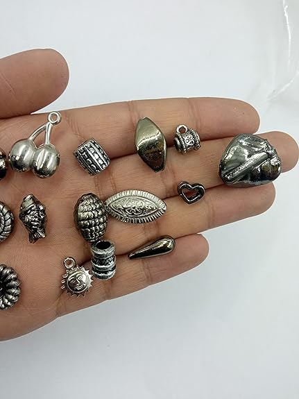 Silver and Gunmetal Bead Assortment Set (25 pieces)