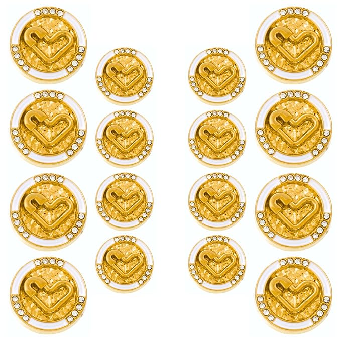 Diamond-Studded Heart Metal Buttons