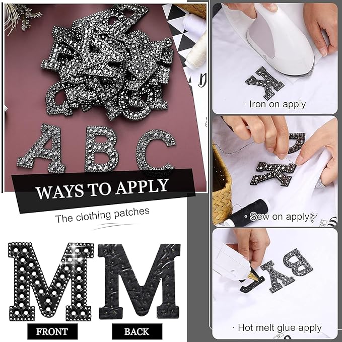Letter M Black Rivet Hematite Hot fix Or Sew Patch