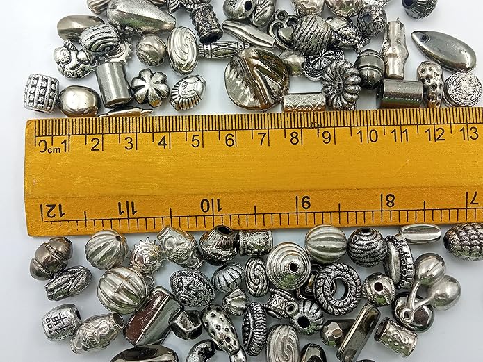 Silver and Gunmetal Bead Assortment Set (25 pieces)