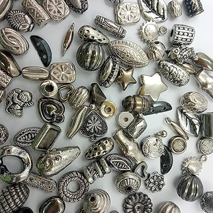Silver and Gunmetal Bead Assortment Set (25 pieces)