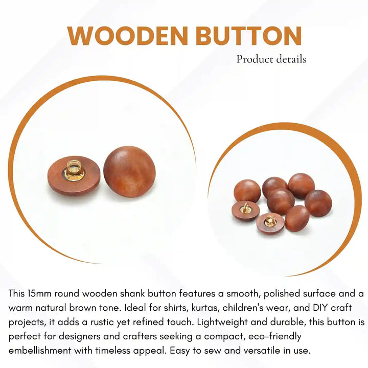 Rustic Wooden Shank Buttons | 15mm