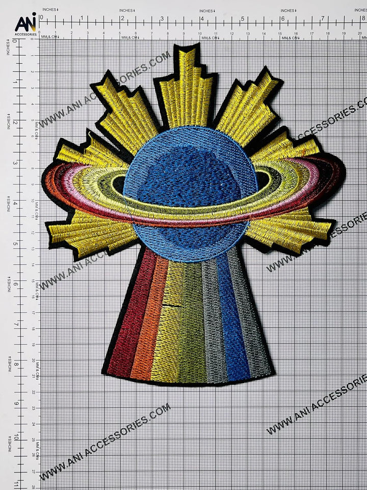 Rainbow UFO Planet Spaceship Heat-Transfer & Sew On Applique Patch