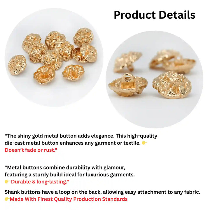 Hammered Style Irregular Metal  Buttons | 15mm & 18mm