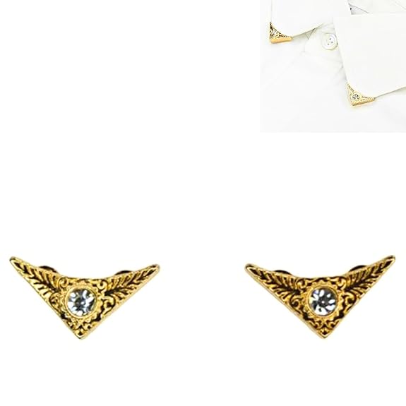 2 piece zooming gold center crystal style colllar tip with small image of white shirt with collar gold collar tip