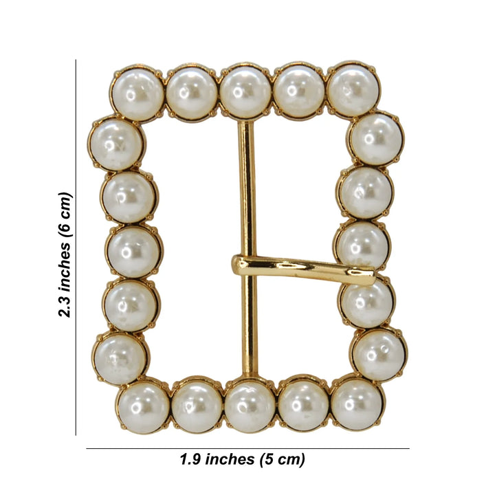 Ani Accessories Gold Finish Shiny Pearl Uneven Shape Prong Buckle  size showing in the white background.