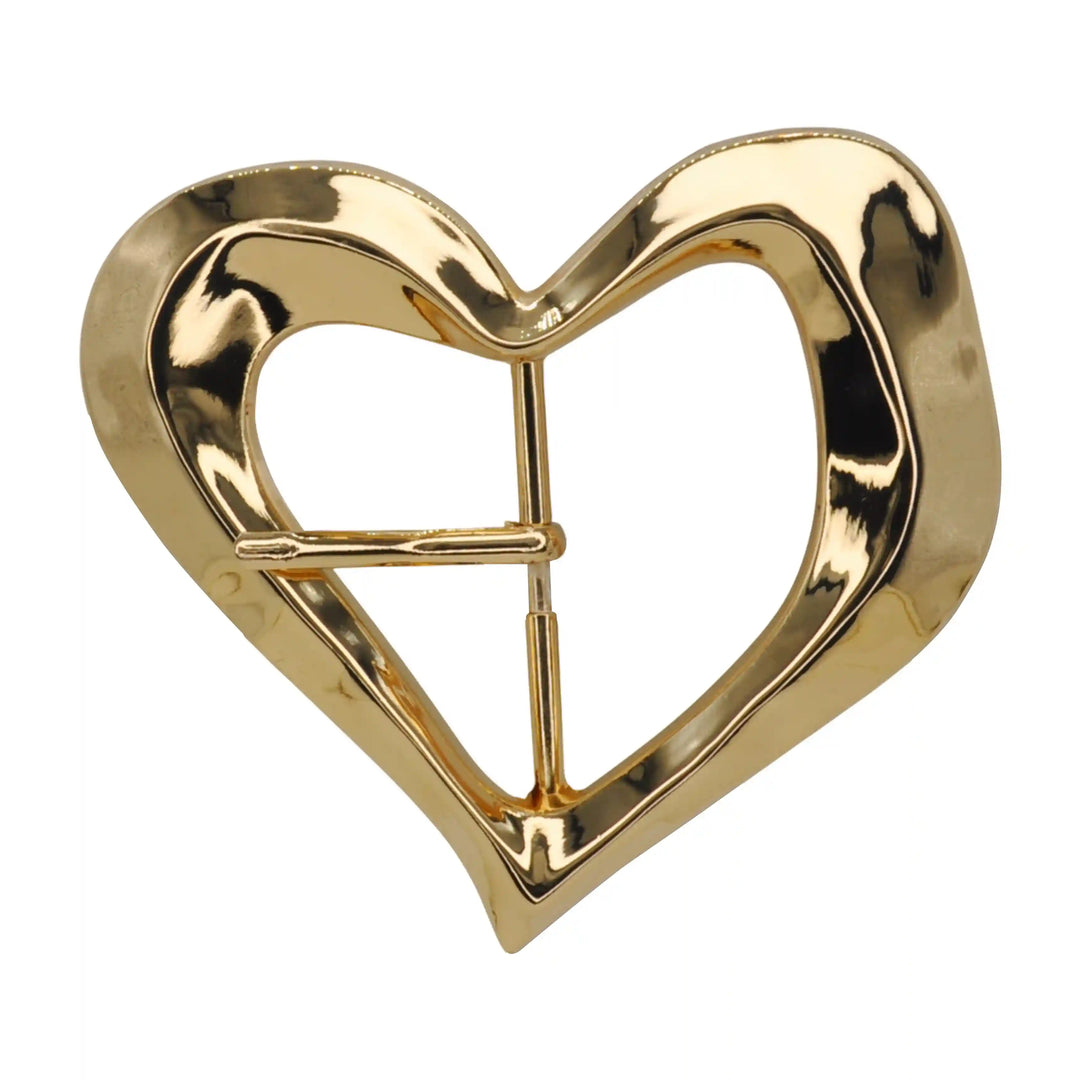 Ani Accessories Heart Shape Prong Buckle with reflection on zooming image of  the buckle in a white background.