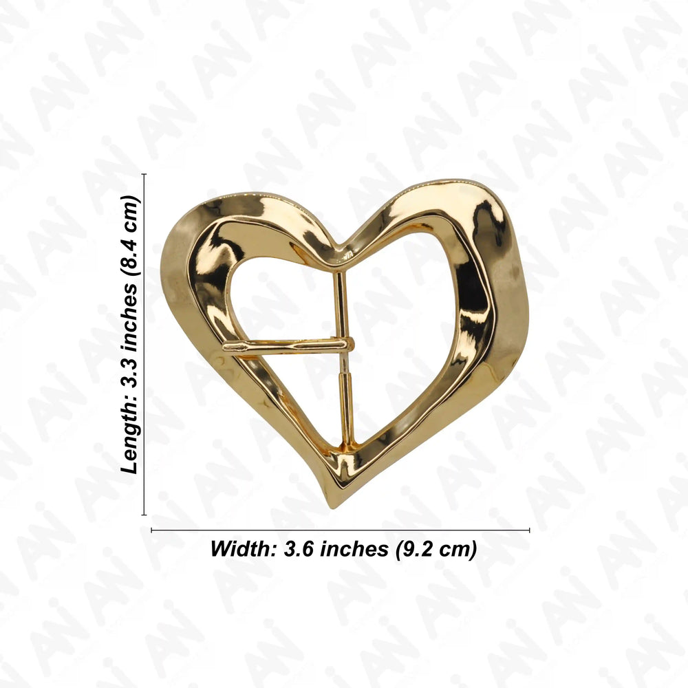 Ani Accessories Heart Shape Prong Buckle Zooming image with size written on the white background.