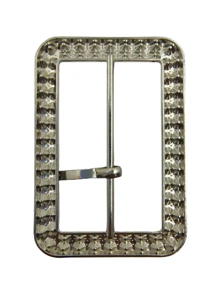 Ani Accessories Prong Silver Metal Rhinestone Studded Buckle  Backside image of the buckle in a white background.