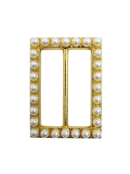 Buy Now Ani Accessories Rectangular Gold Small Pearl Metal Buckle front view in   white background