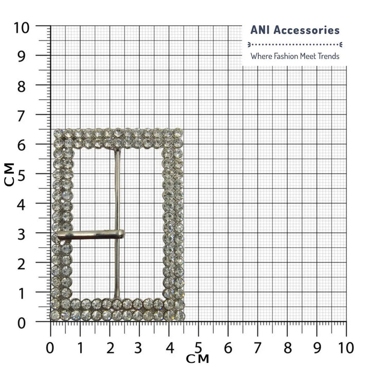 Ani Accessories Shiny Rhinestone Prong Silver Metal Buckle placed in size chart bar graph.