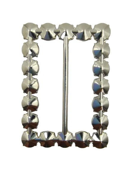 Ani Accessories Shiny Silver Buckle With Rhinestone Backside image of the buckle in a white background.