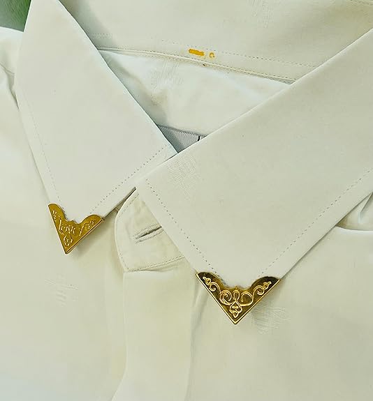 Ani Accessories | Zooming image of white shirt collar with Sunken Treasure Collar Tip